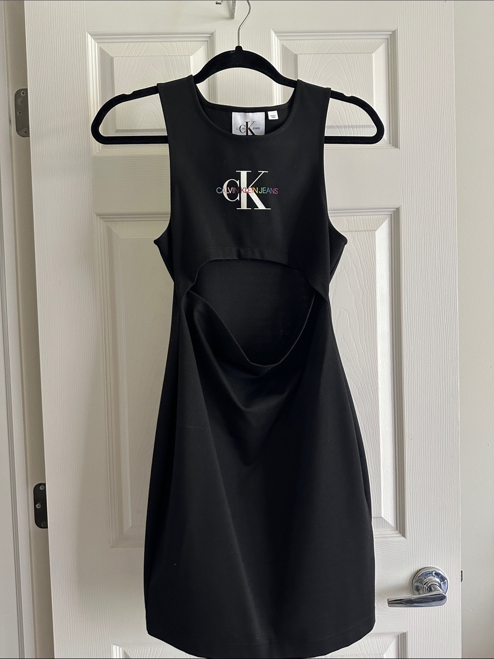Calvin Klein Jeans Black Logo Cutout Tank Dress